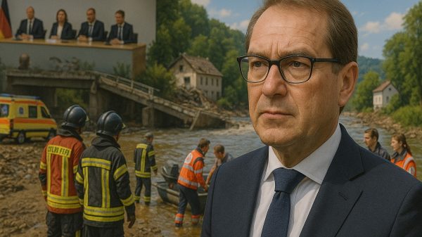 Das Bild zeigt Bundesinnenminister Alexander Dobrindt in einer typischen Lage des Bevölkerungsschutzes