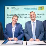 Für die Cybersicherheit: v.li.n.re.: Joachim Herrmann, Bayerischer Innenminister, Claudia Plattner, BSI-Präsidentin, Bernd Geisler, Präsident LSI, Martin Schöffel, Staatssekretär im Bayerischen Staatsministerium der Finanzen und für Heimat