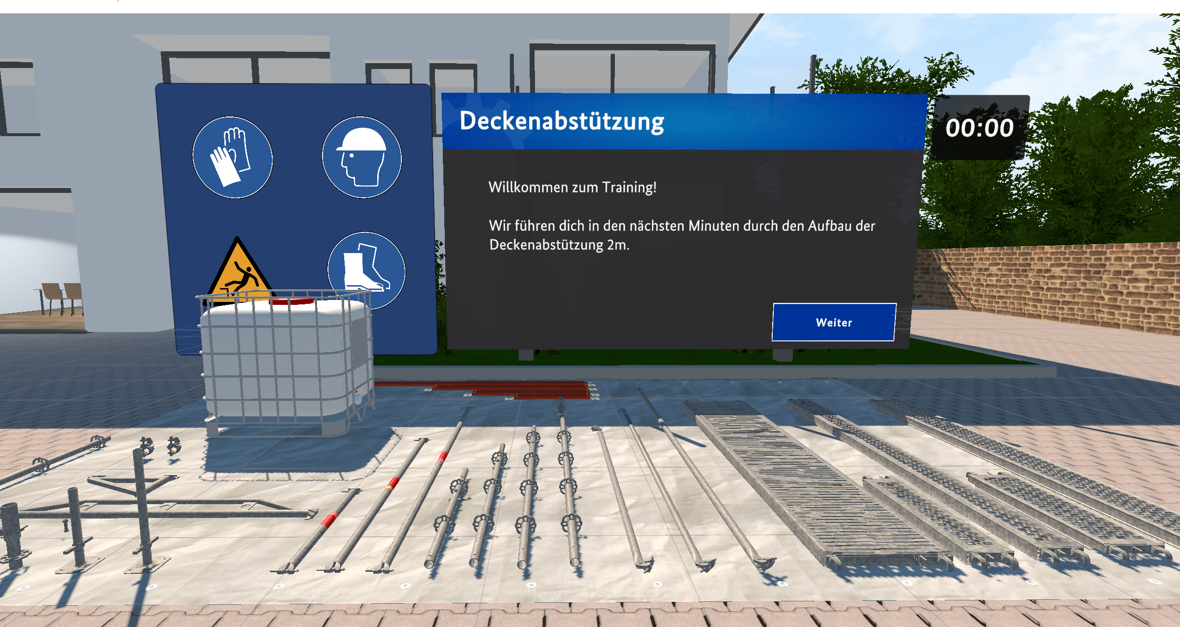 Eine Anleitung führt durch die einzelnen Schritte beim Zusammensetzen der Gerüstteile.