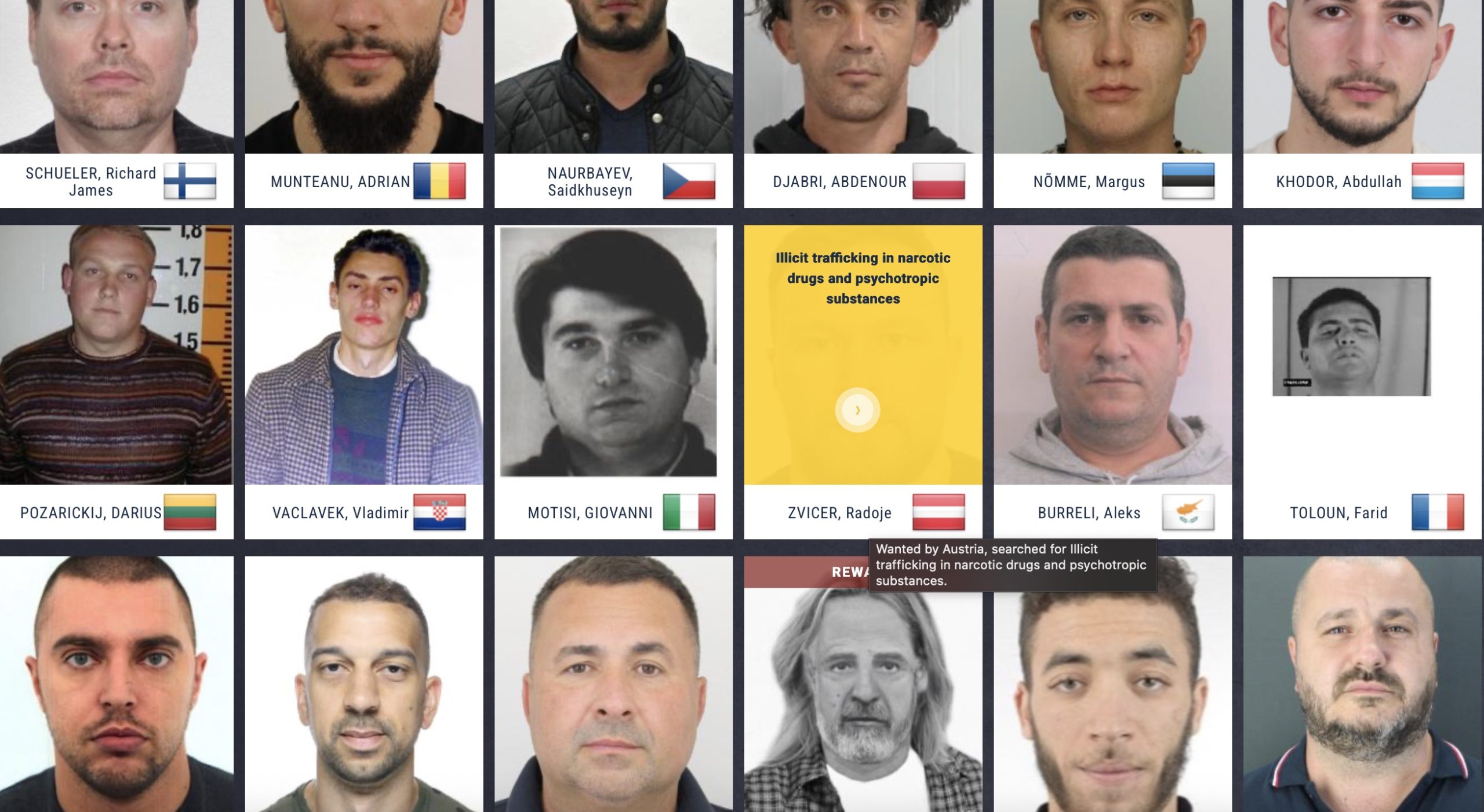 Die Website Europe's Most Wanted listet Straftäter auf, die mit europäischem Haftbefehl international gesucht werden.