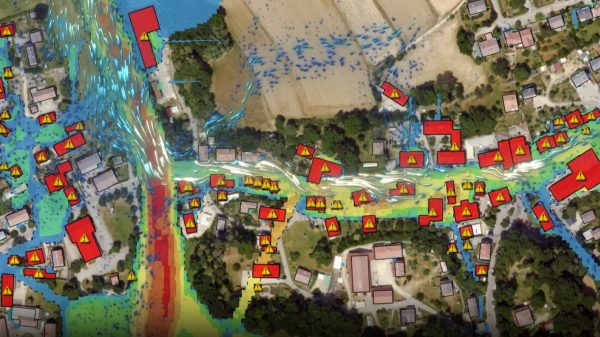 Sicherheit: Ein Beispiel ist die Nutzung von ArcGIS bei großflächigen Schadenslagen wie Starkregenereignissen: Hier lassen sich betroffene Gebiete, Pegelstände, Fließrichtung und Geschwindigkeit zusammenführen.