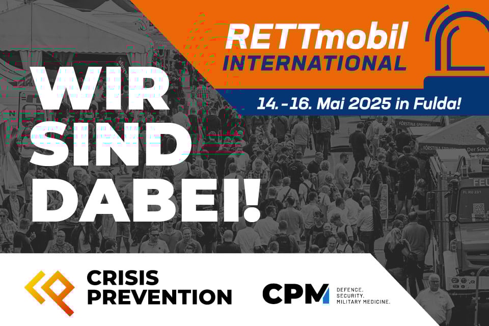 Das Team der Crisis Prevention nimmt an der RETTmobil 2025 teil.