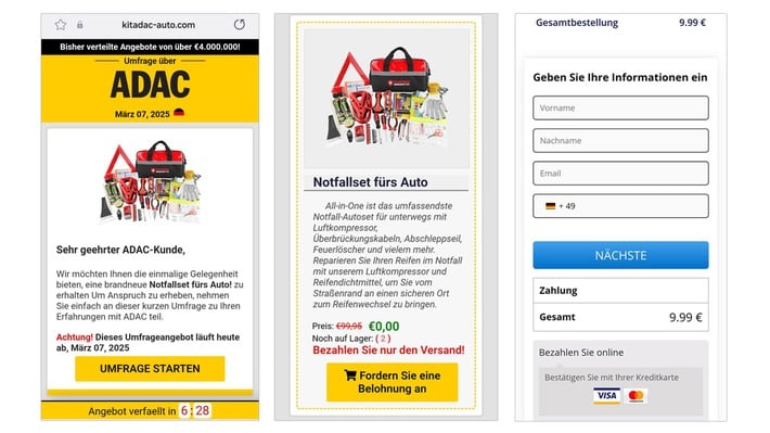 Quishing-Fall: Pannenhilfe-Set vom ADAC" ist ein Fake. Der Vereinsname ADAC wird hier von Kriminellen missbraucht.